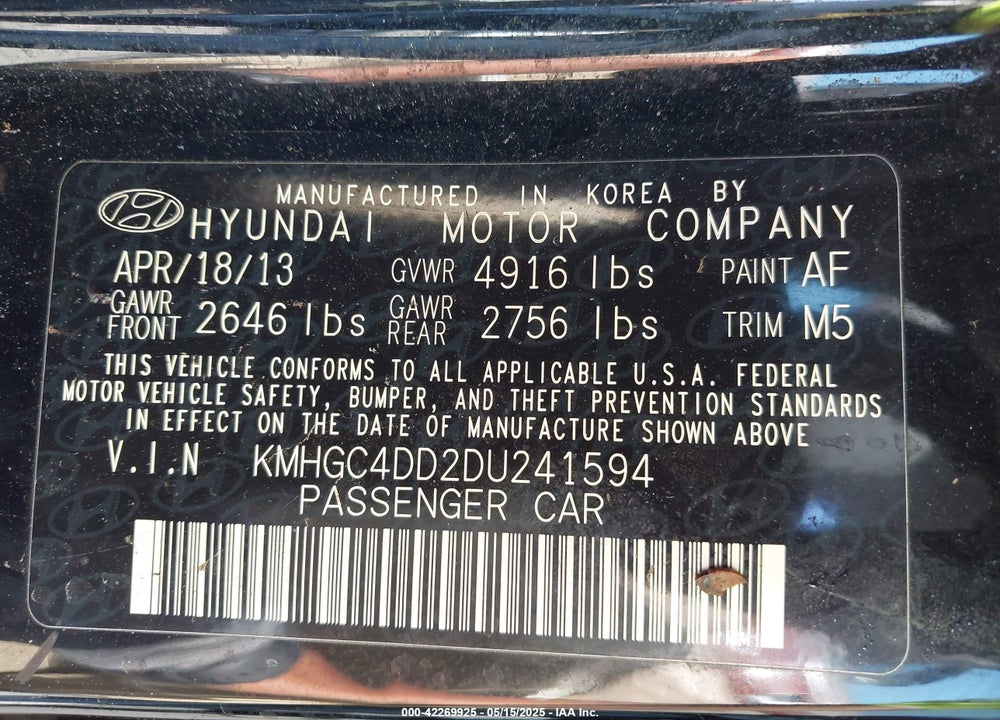2013 HYUNDAI GENESIS VIN: KMHGC4DD2DU241594