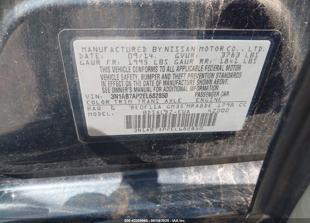 2014 NISSAN SENTRA VIN: 3N1AB7AP2EL682850