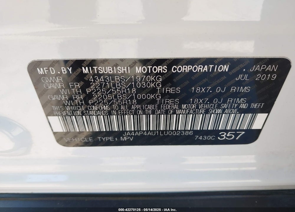 2020 MITSUBISHI OUTLANDER SPORT 2.0 SE VIN: JA4AP4AU1LU002386