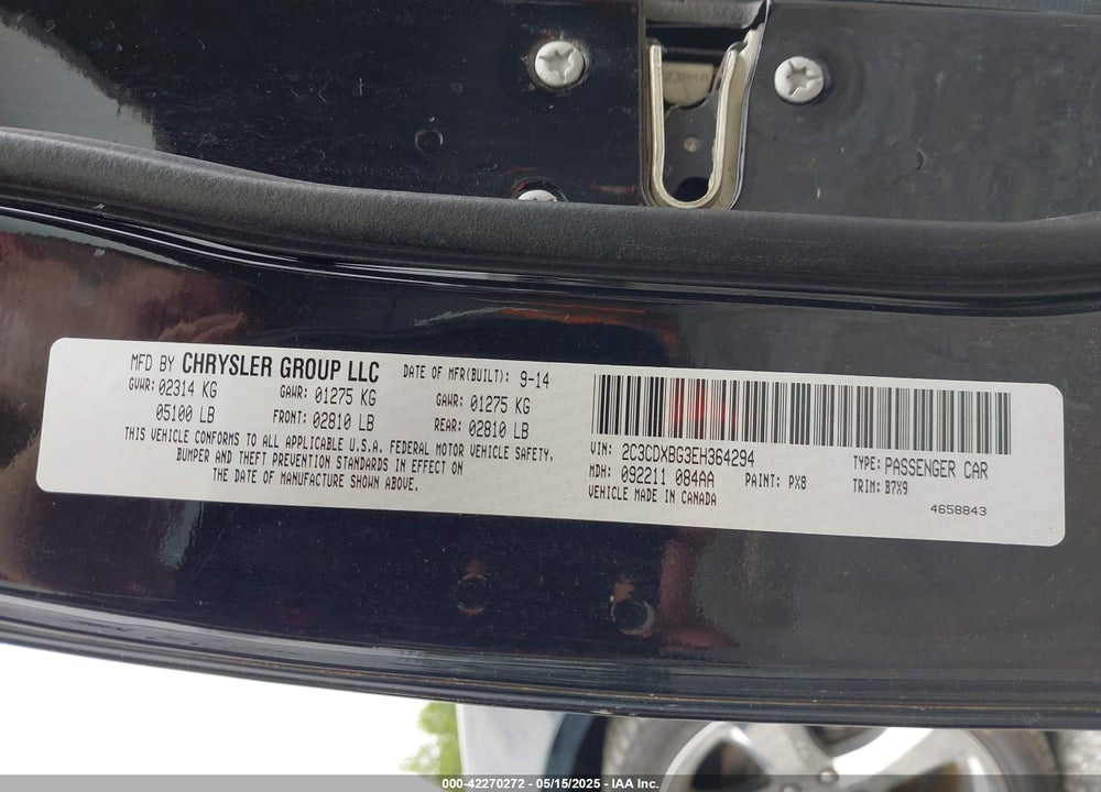 2014 DODGE CHARGER SE VIN: 2C3CDXBG3EH364294