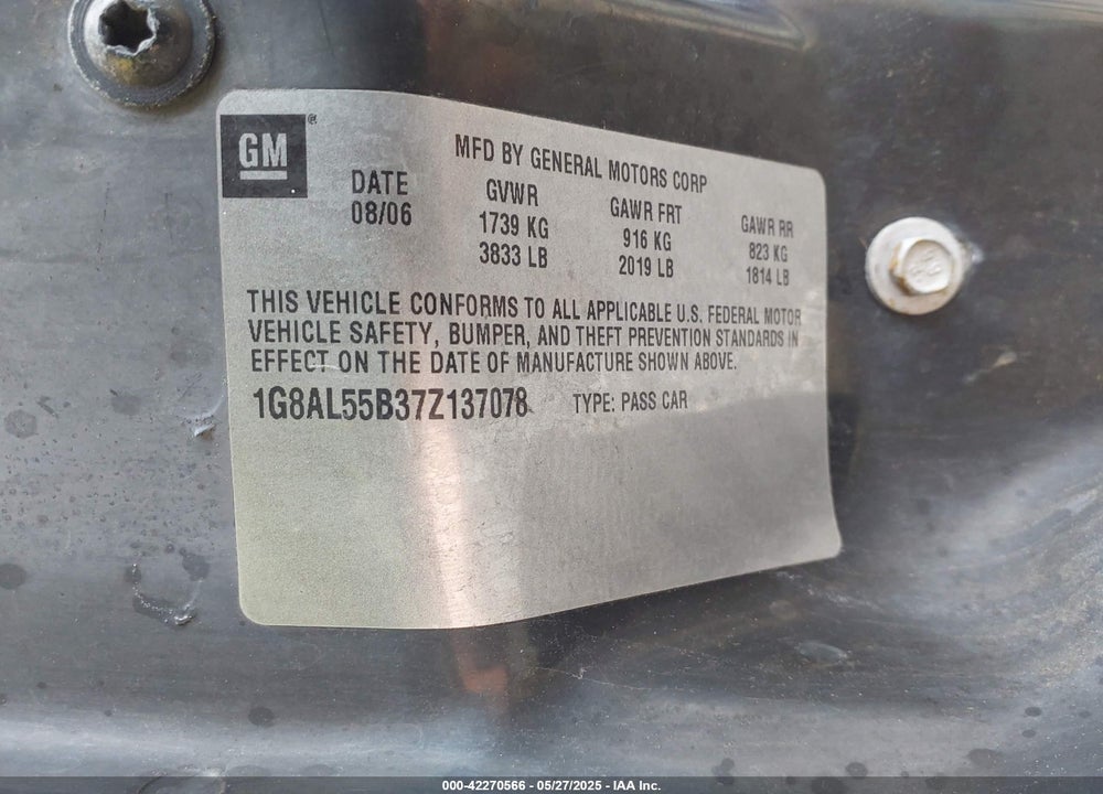 2007 SATURN ION 3 VIN: 1G8AL55B37Z137078