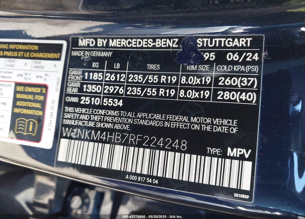 2024 MERCEDES-BENZ GLC 300 4MATIC SUV VIN: W1NKM4HB7RF224248