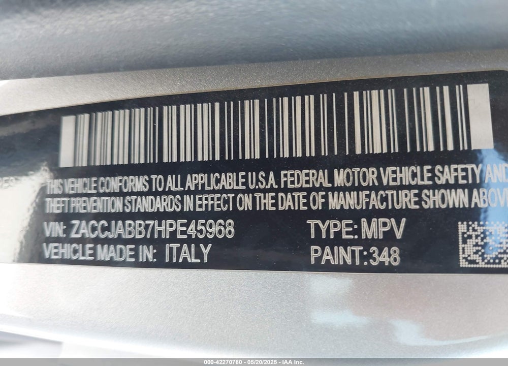 2017 JEEP RENEGADE VIN: ZACCJABB7HPE45968