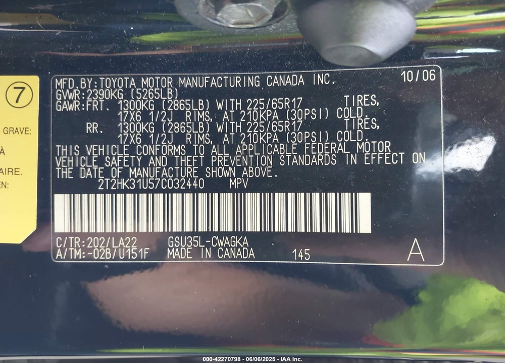 2007 LEXUS RX 350 VIN: 2T2HK31U57C032440