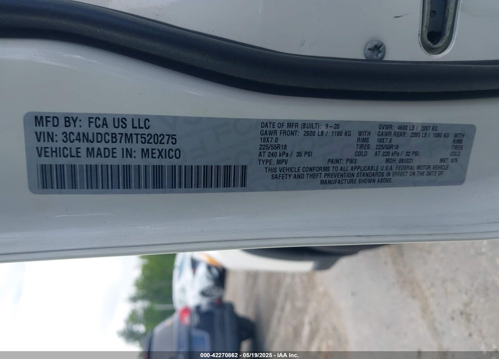 2021 JEEP COMPASS VIN: 3C4NJDCB7MT520275