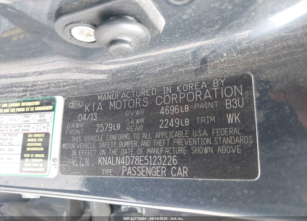 2014 KIA CADENZA VIN: KNALN4D78E5123226