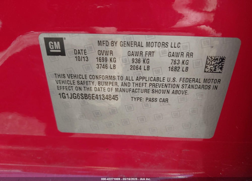 2014 CHEVROLET SONIC RS AUTO VIN: 1G1JG6SB6E4134845