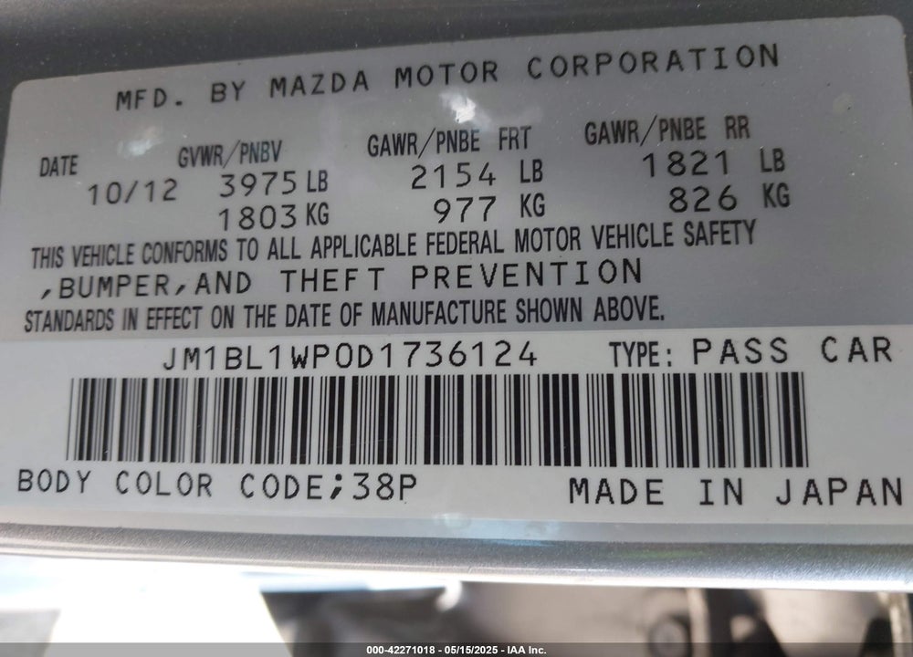 2013 MAZDA 3 I GRAND TOURING VIN: JM1BL1WP0D1736124