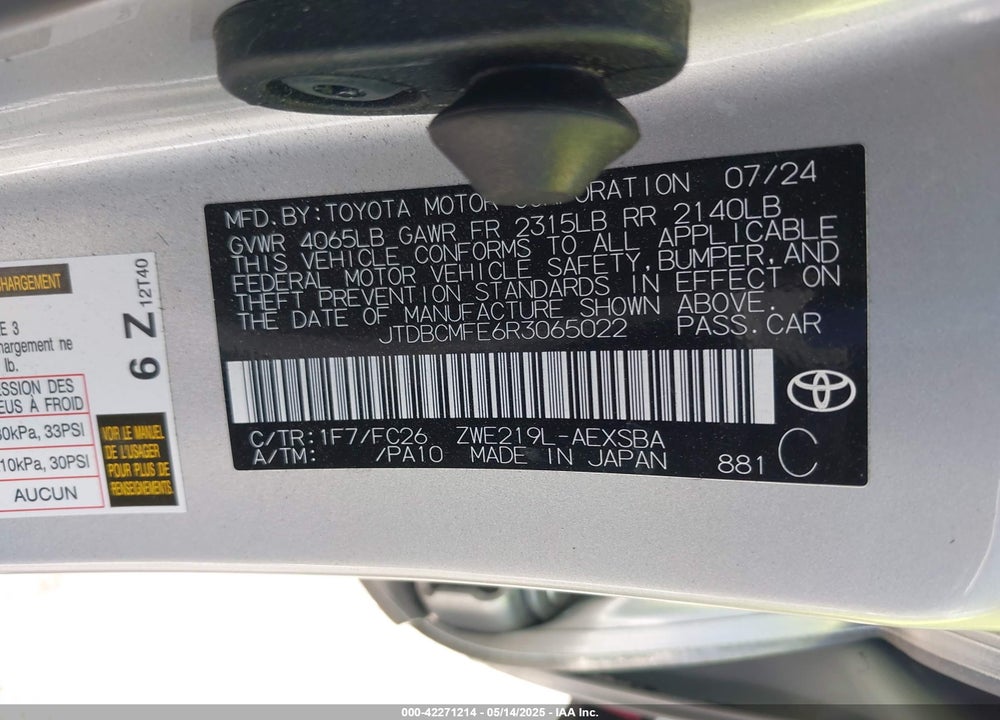2024 TOYOTA COROLLA VIN: JTDBCMFE6R3065022