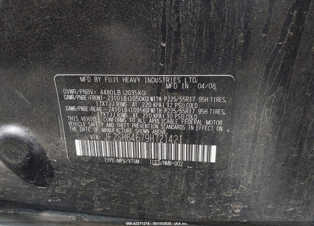 2009 SUBARU FORESTER 2.5X LIMITED VIN: JF2SH64679H721421
