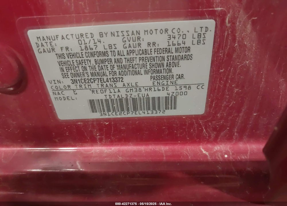 2014 NISSAN VERSA NOTE VIN: 3N1CE2CP7EL413372