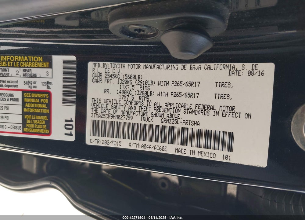 2017 TOYOTA TACOMA TRD SPORT VIN: 3TMAZ5CN9HM027799