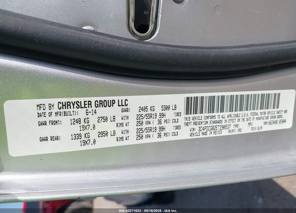 2014 DODGE JOURNEY VIN: 3C4PDCGB2ET290537