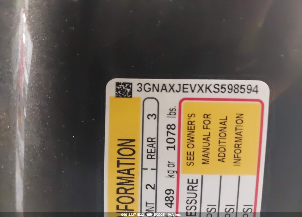 2019 CHEVROLET EQUINOX VIN: 3GNAXJEVXKS598594