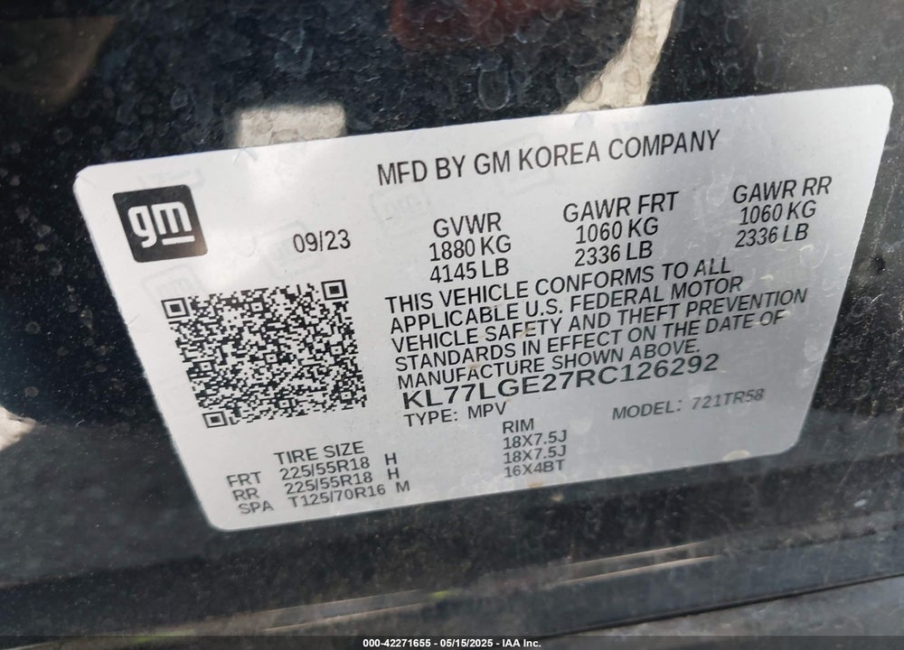 2024 CHEVROLET TRAX VIN: KL77LGE27RC126292