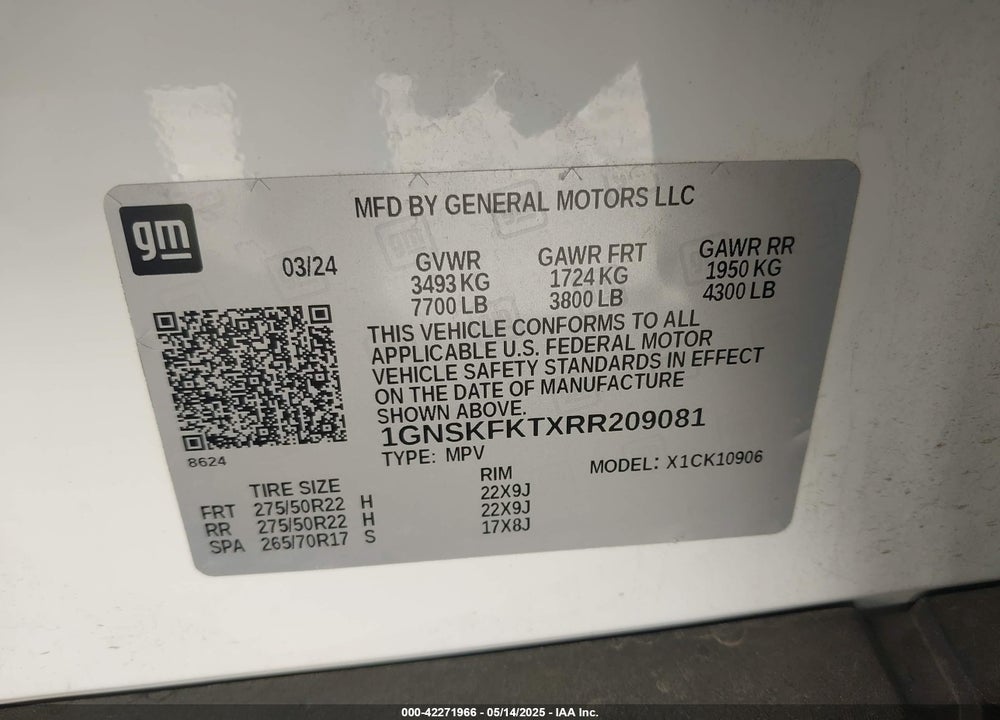 2024 CHEVROLET SUBURBAN VIN: 1GNSKFKTXRR209081