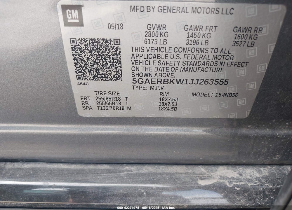2018 BUICK ENCLAVE ESSENCE VIN: 5GAERBKW1JJ263555