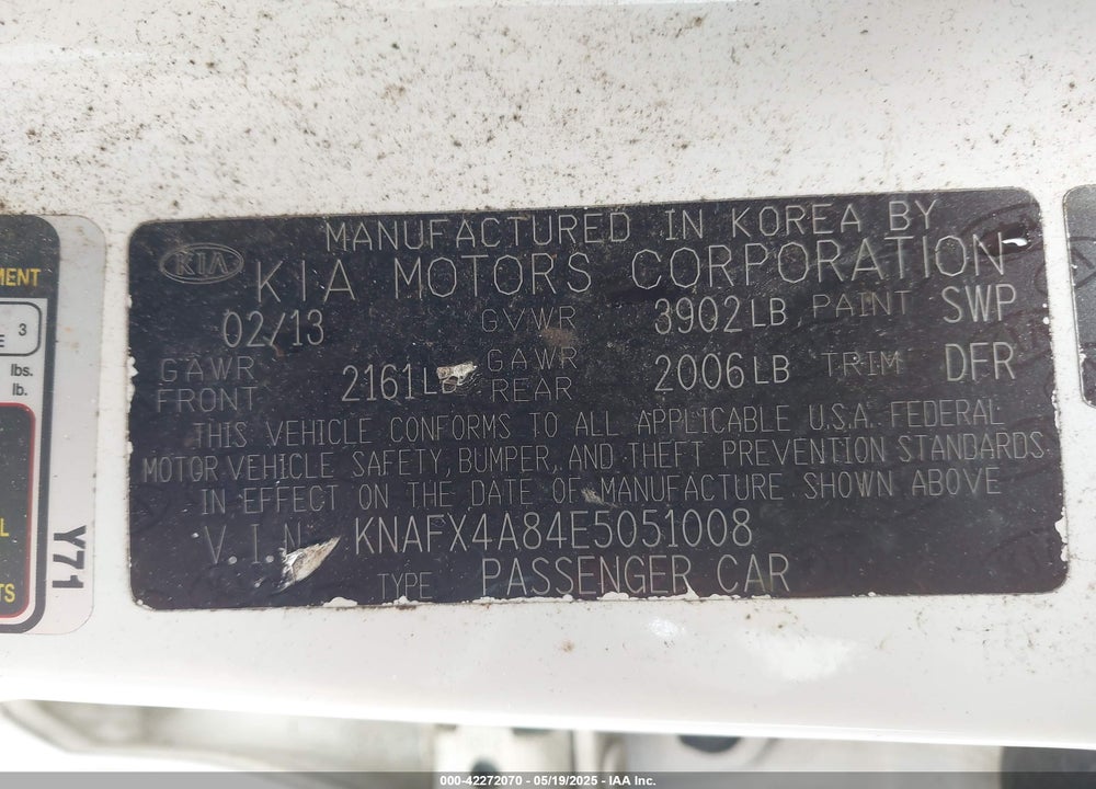 2014 KIA FORTE VIN: KNAFX4A84E5051008