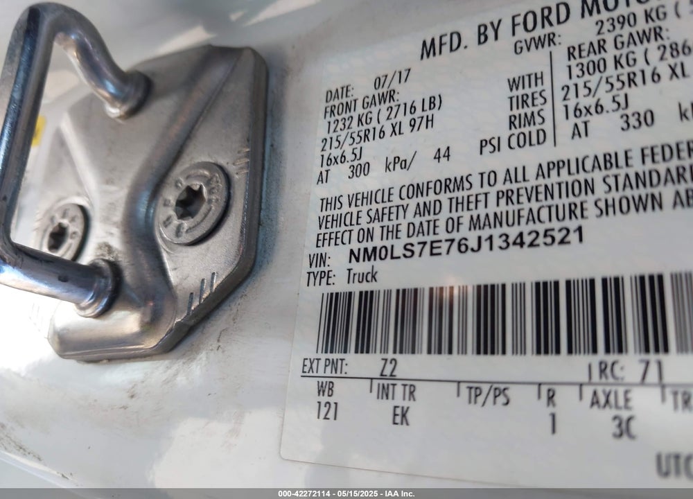 2017 FORD TRANSIT CONNECT XL VIN: NM0LS7E76J1342521