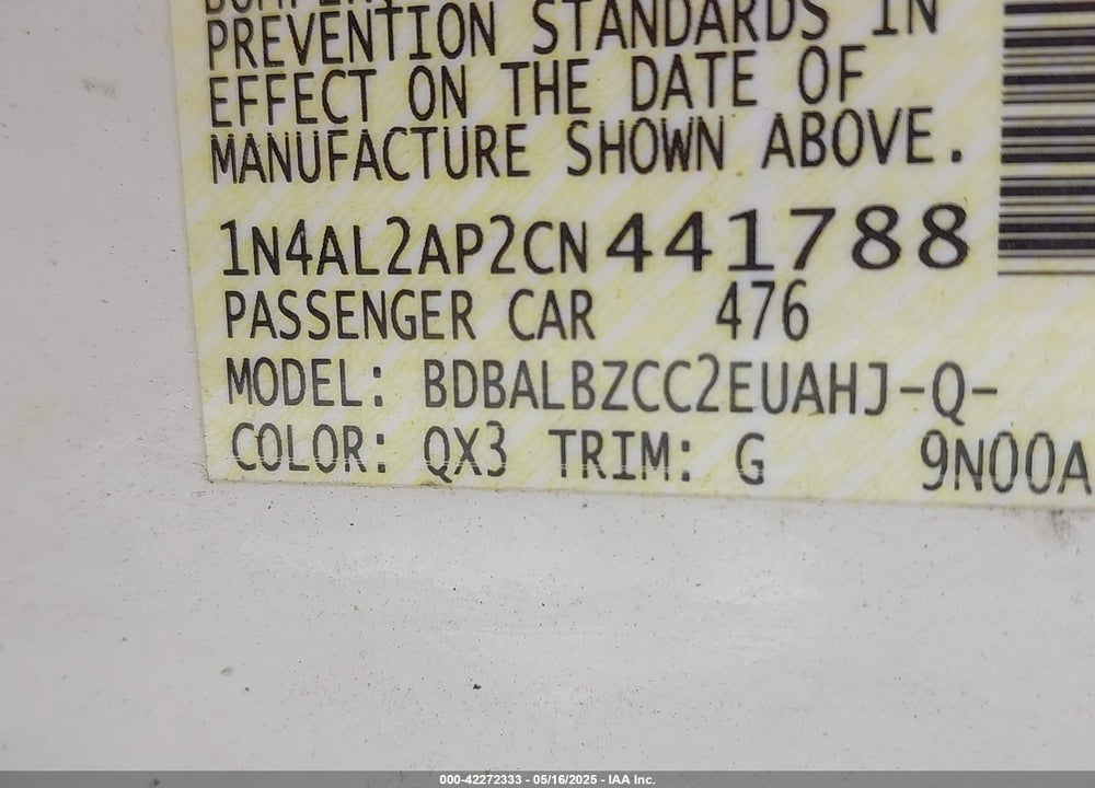 2012 NISSAN ALTIMA 2.5 S VIN: 1N4AL2AP2CN441788