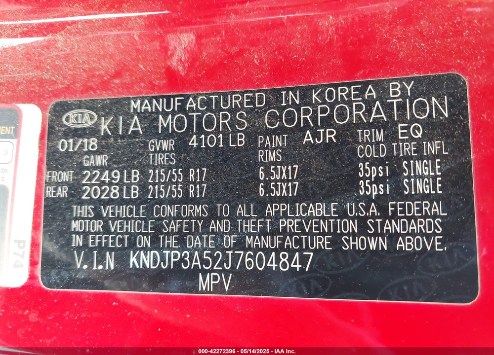 2018 KIA SOUL VIN: KNDJP3A52J7604847