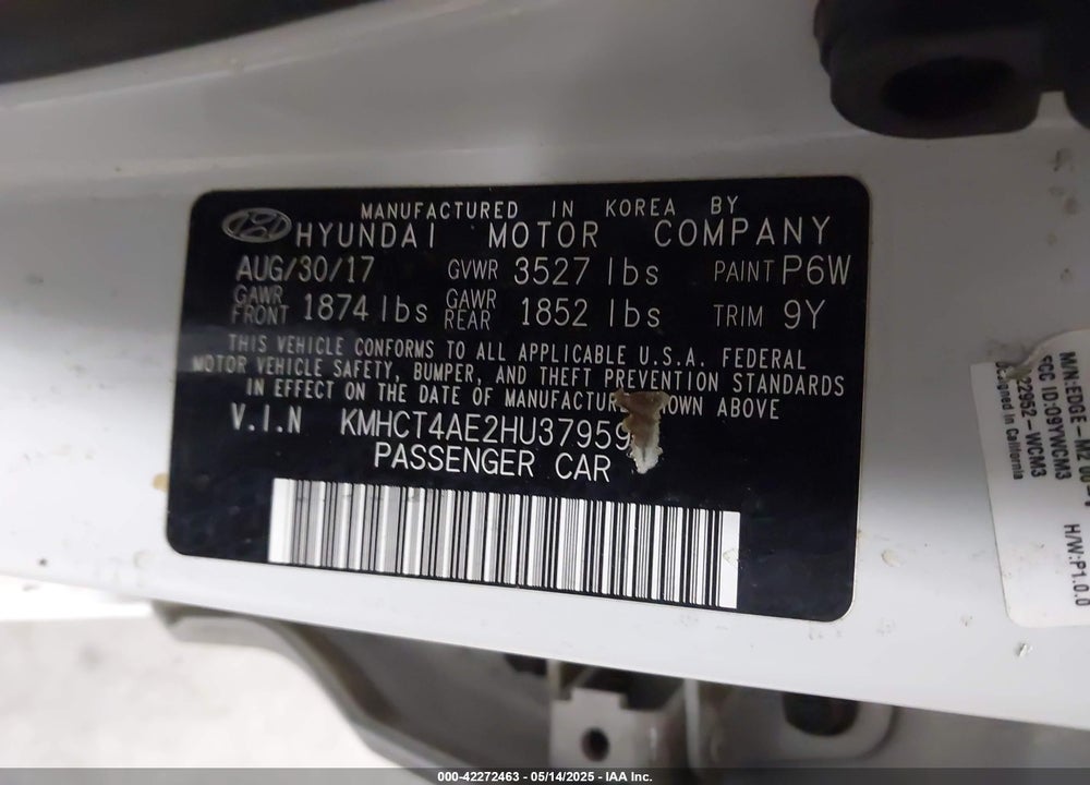 2017 HYUNDAI ACCENT VIN: KMHCT4AE2HU379590