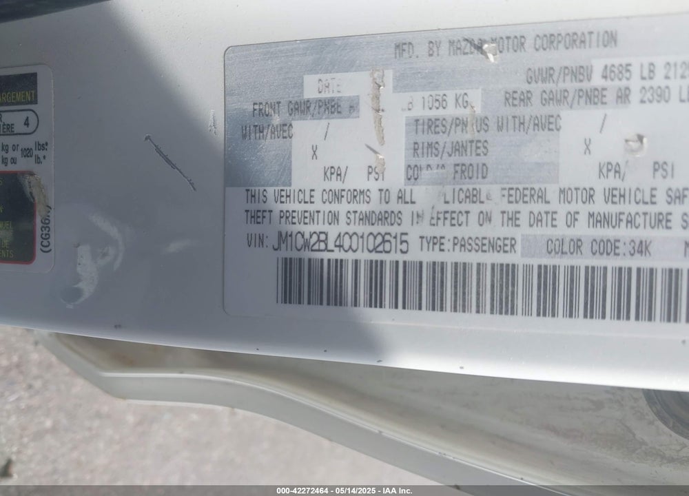 2012 MAZDA 5 SPORT VIN: JM1CW2BL4C0102615