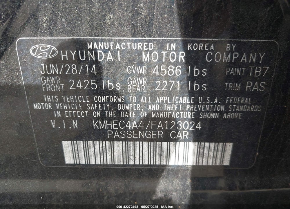 2015 HYUNDAI SONATA HYBRID VIN: KMHEC4A47FA123024