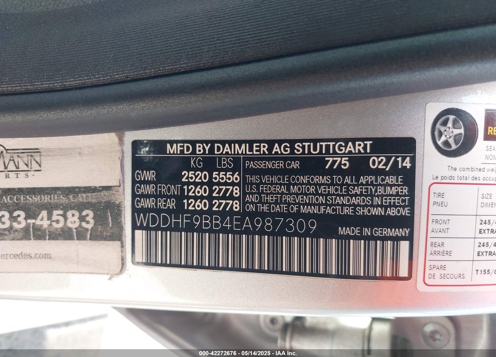 2014 MERCEDES-BENZ E 550 VIN: WDDHF9BB4EA987309