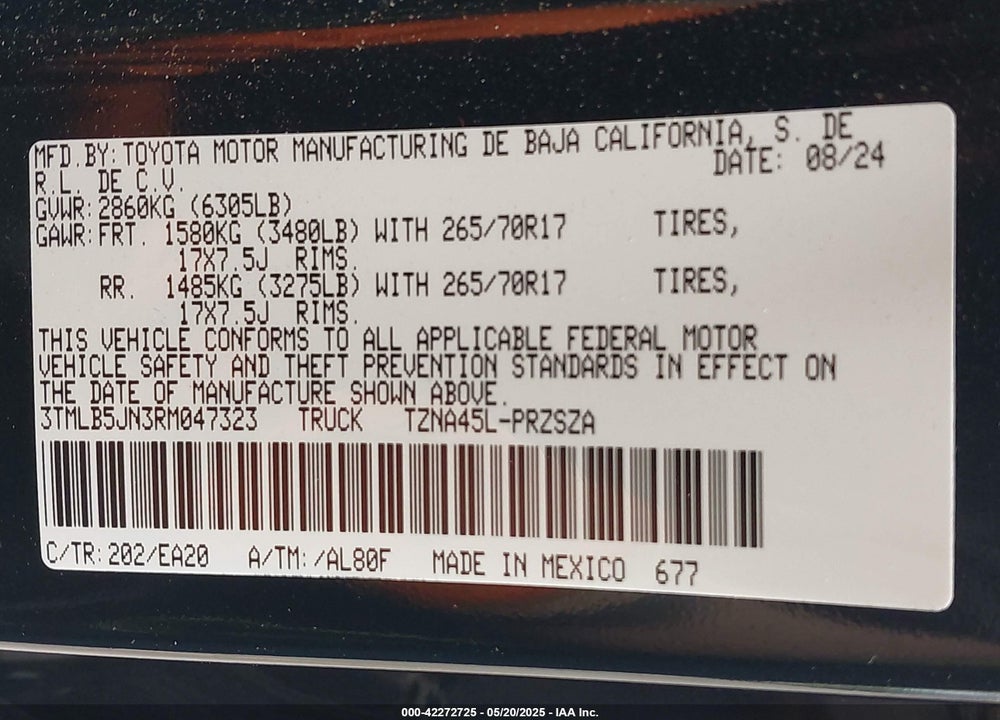 2024 TOYOTA TACOMA VIN: 3TMLB5JN3RM047323