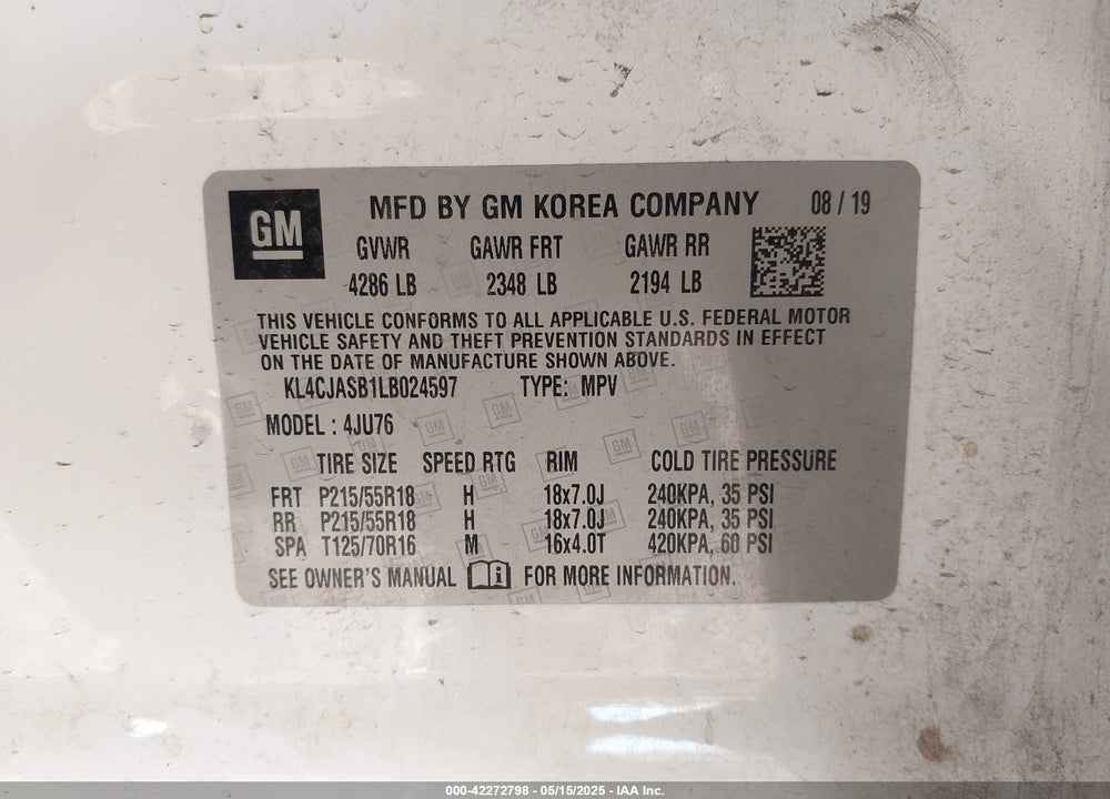 2020 BUICK ENCORE FWD PREFERRED VIN: KL4CJASB1LB024597