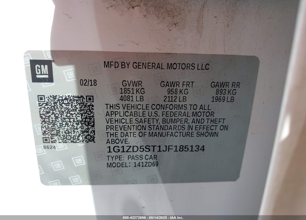 2018 CHEVROLET MALIBU VIN: 1G1ZD5ST1JF185134