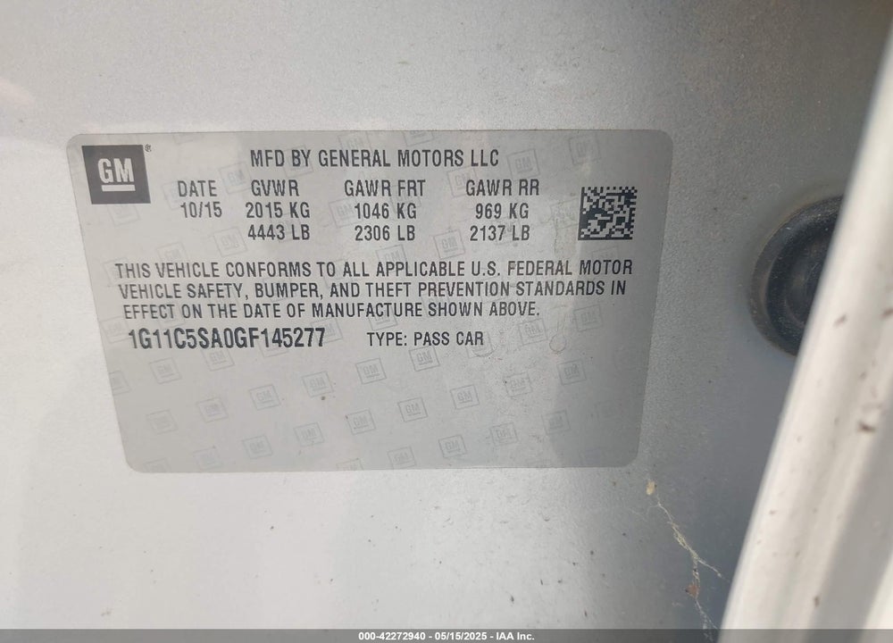 2016 CHEVROLET MALIBU LIMITED VIN: 1G11C5SA0GF145277