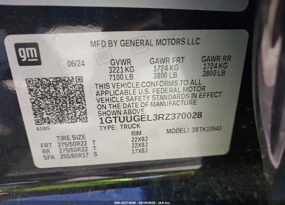 2024 GMC SIERRA 1500 VIN: 1GTUUGEL3RZ370028