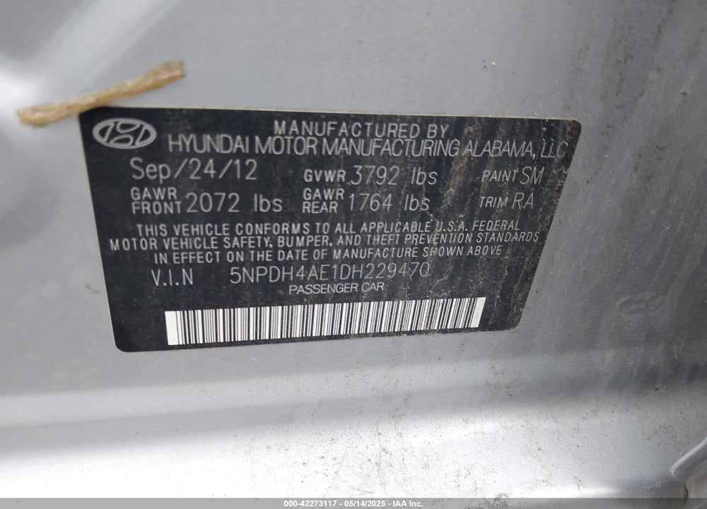 2013 HYUNDAI ELANTRA GLS VIN: 5NPDH4AE1DH229470