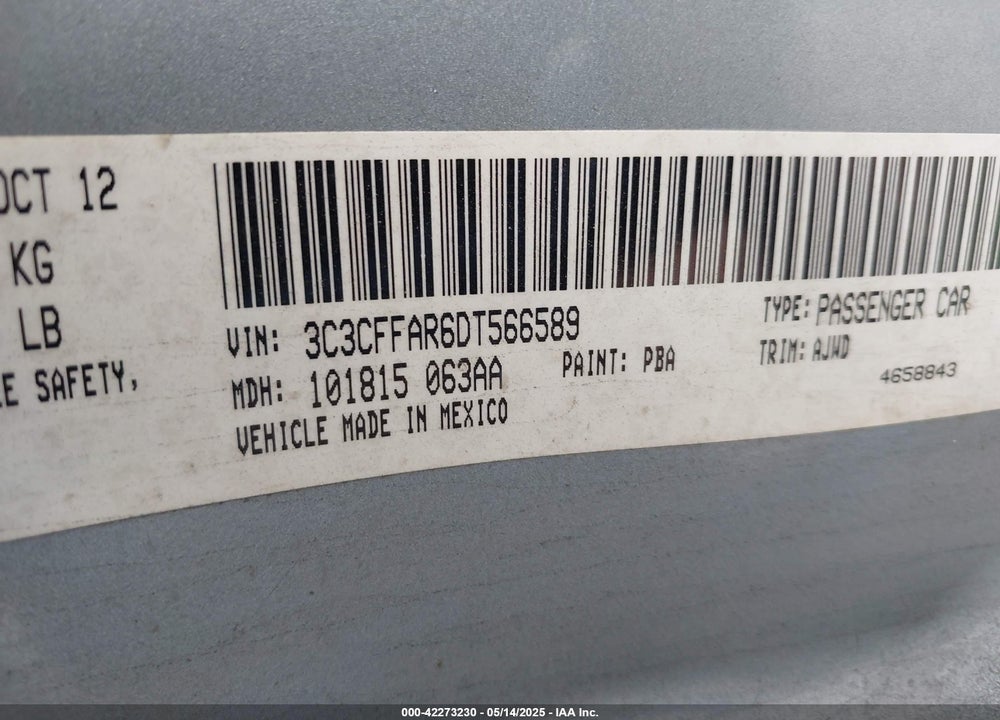 2013 FIAT 500 VIN: 3C3CFFAR6DT566589