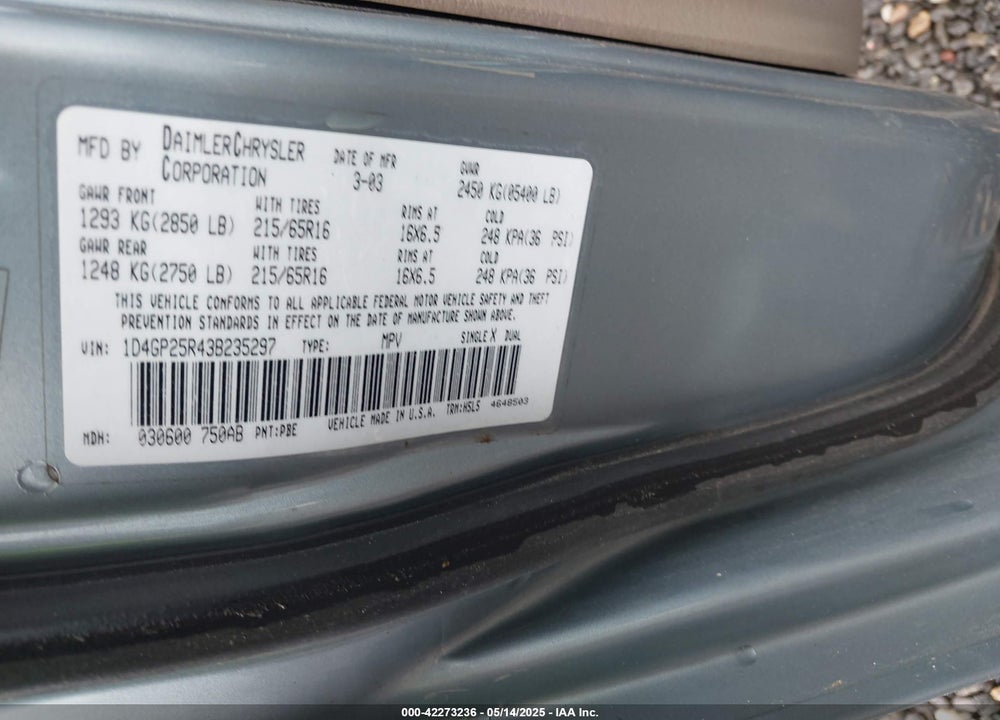 2003 DODGE CARAVAN SE VIN: 1D4GP25R43B235297