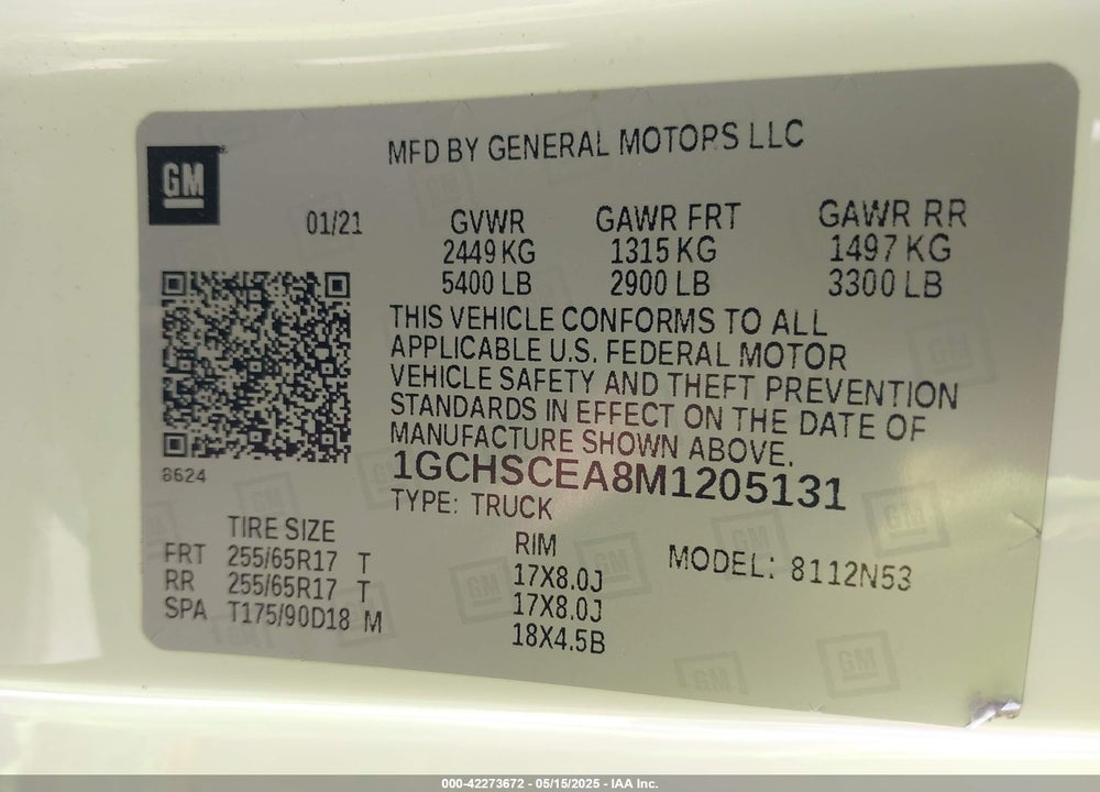 2021 CHEVROLET COLORADO 2WD LONG BOX LT VIN: 1GCHSCEA8M1205131