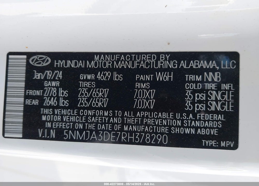 2024 HYUNDAI TUCSON SE VIN: 5NMJA3DE7RH378290