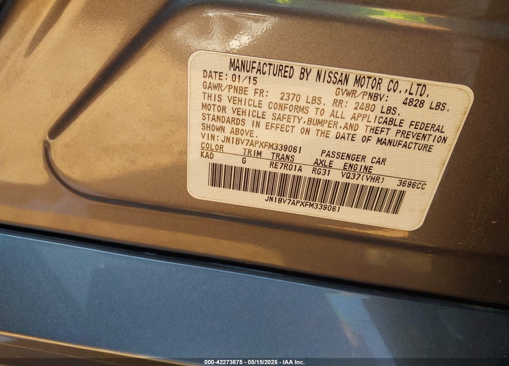 2015 INFINITI Q50 VIN: JN1BV7APXFM339061