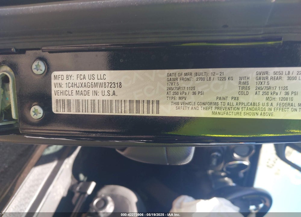 2021 JEEP WRANGLER SPORT S 4X4 VIN: 1C4HJXAG6MW872318