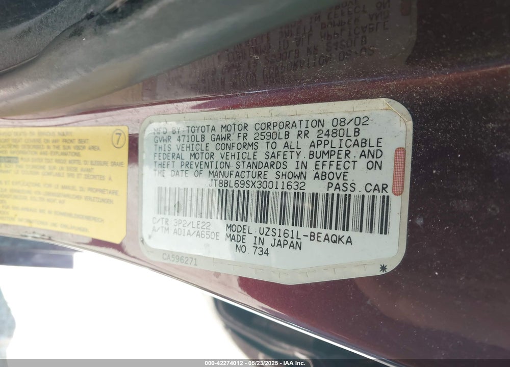 2003 LEXUS GS 430 VIN: JT8BL69SX30011632