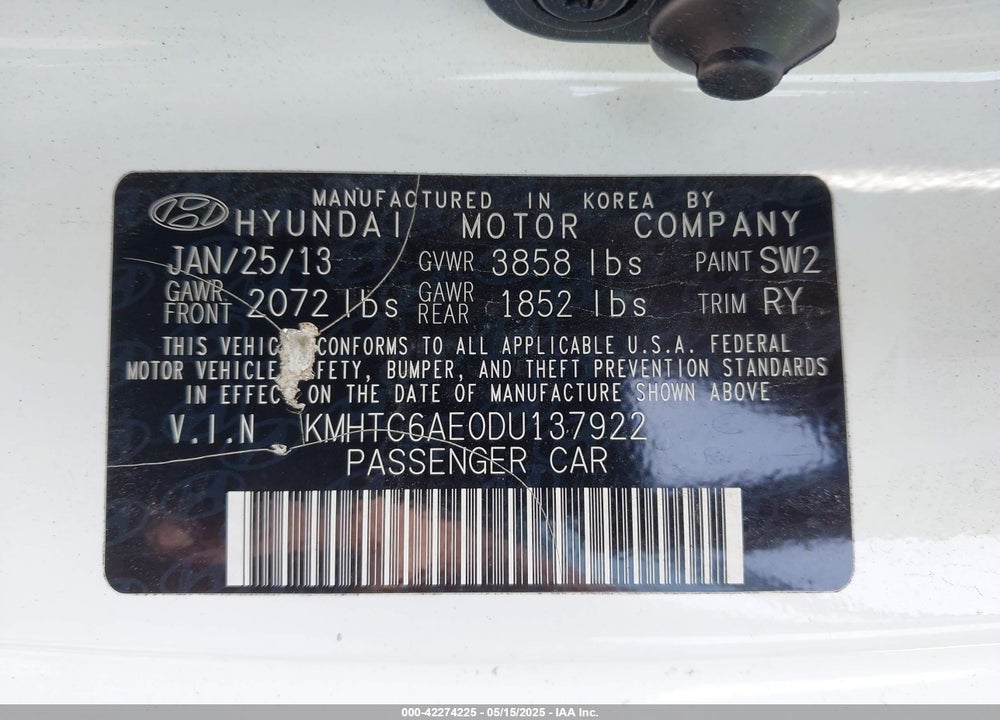 2013 HYUNDAI VELOSTER TURBO W/BLUE VIN: KMHTC6AE0DU137922
