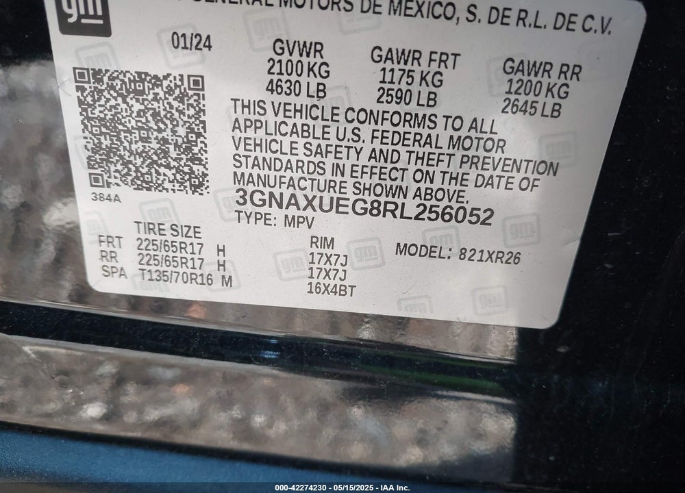 2024 CHEVROLET EQUINOX VIN: 3GNAXUEG8RL256052