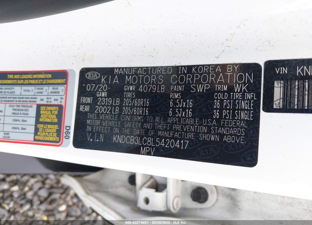 2020 KIA NIRO VIN: KNDCB3LC8L5420417