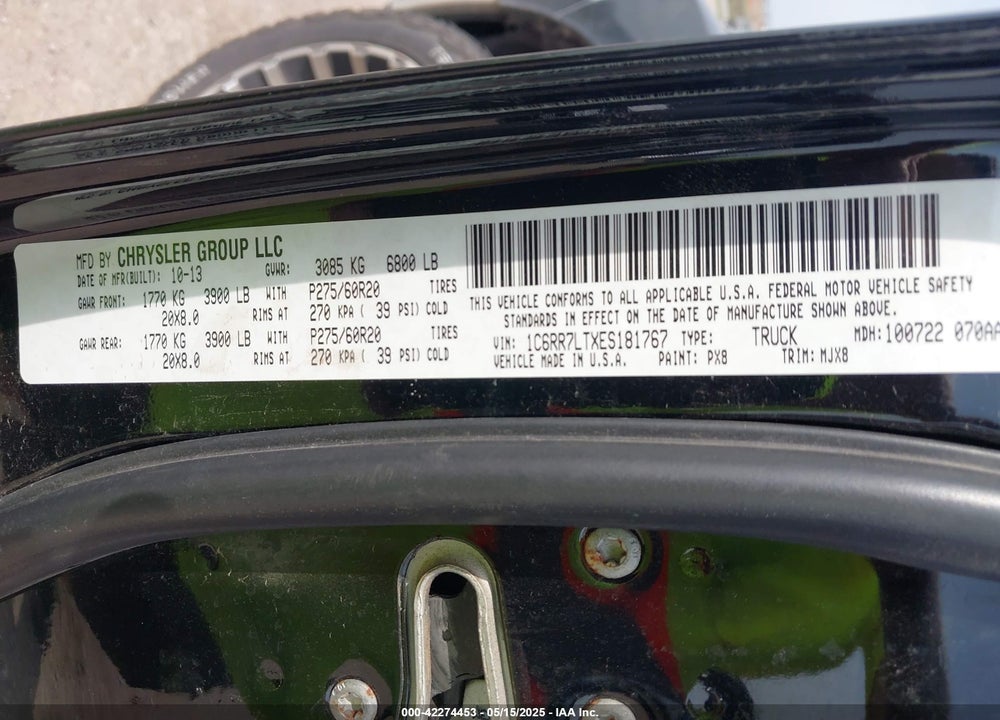 2014 RAM 1500 VIN: 1C6RR7LTXES181767