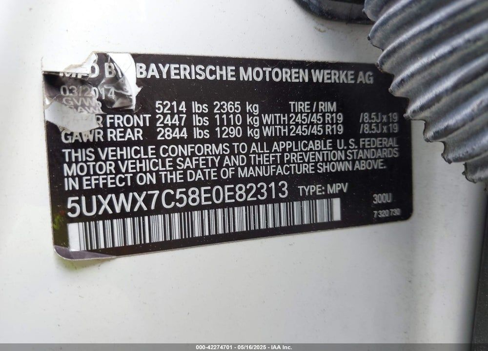 2014 BMW X3 VIN: 5UXWX7C58E0E82313