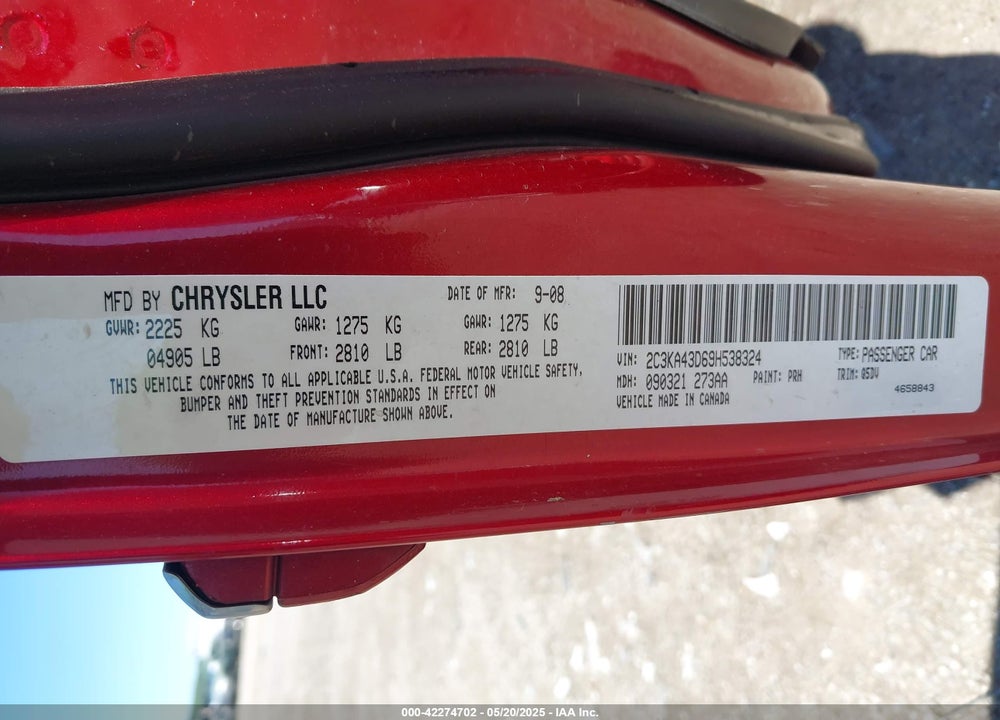 2009 CHRYSLER 300 LX VIN: 2C3KA43D69H538324