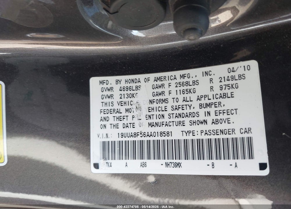 2010 ACURA TL 3.5 VIN: 19UUA8F56AA018581