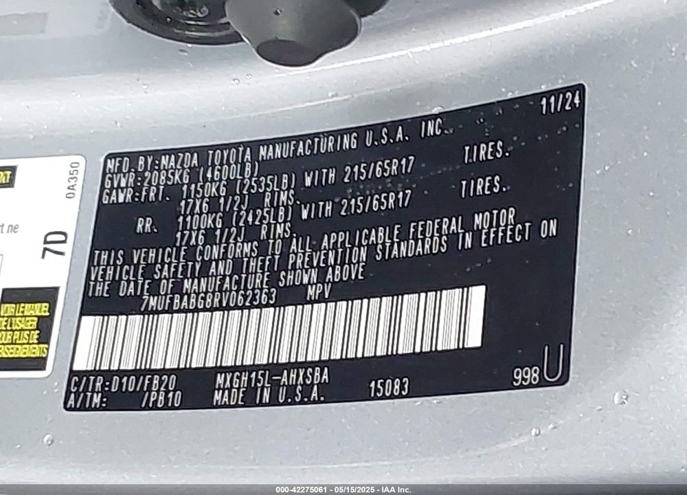 2024 TOYOTA COROLLA CROSS VIN: 7MUFBABG8RV062363
